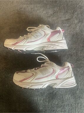New Balance White and Pink 530 Sneakers